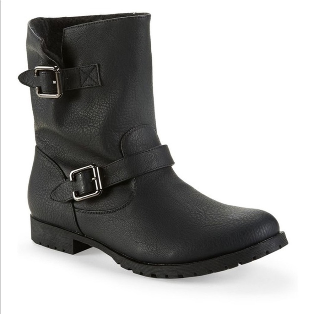 Shearling Lined Moto Buckle Boots
